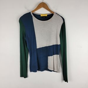 St. John Silk Colorblock Long Sleeve Crewneck Tee Shirt